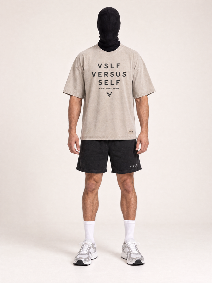 VSLF Identity Tee — front view on the full-cover Faceless model.