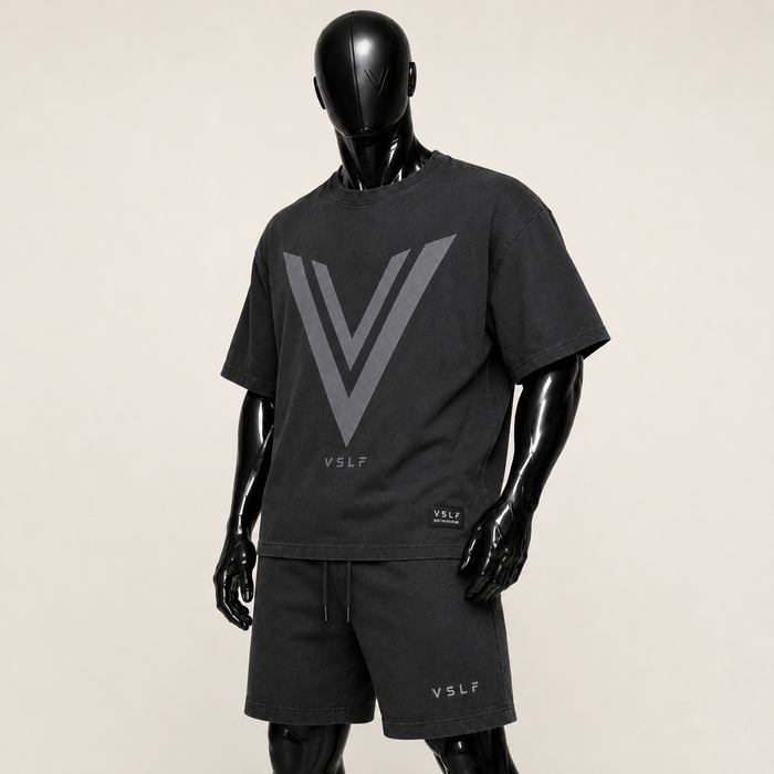 0008. OVERSIZED V EMBLEM JERSEY - WASHED BLACK