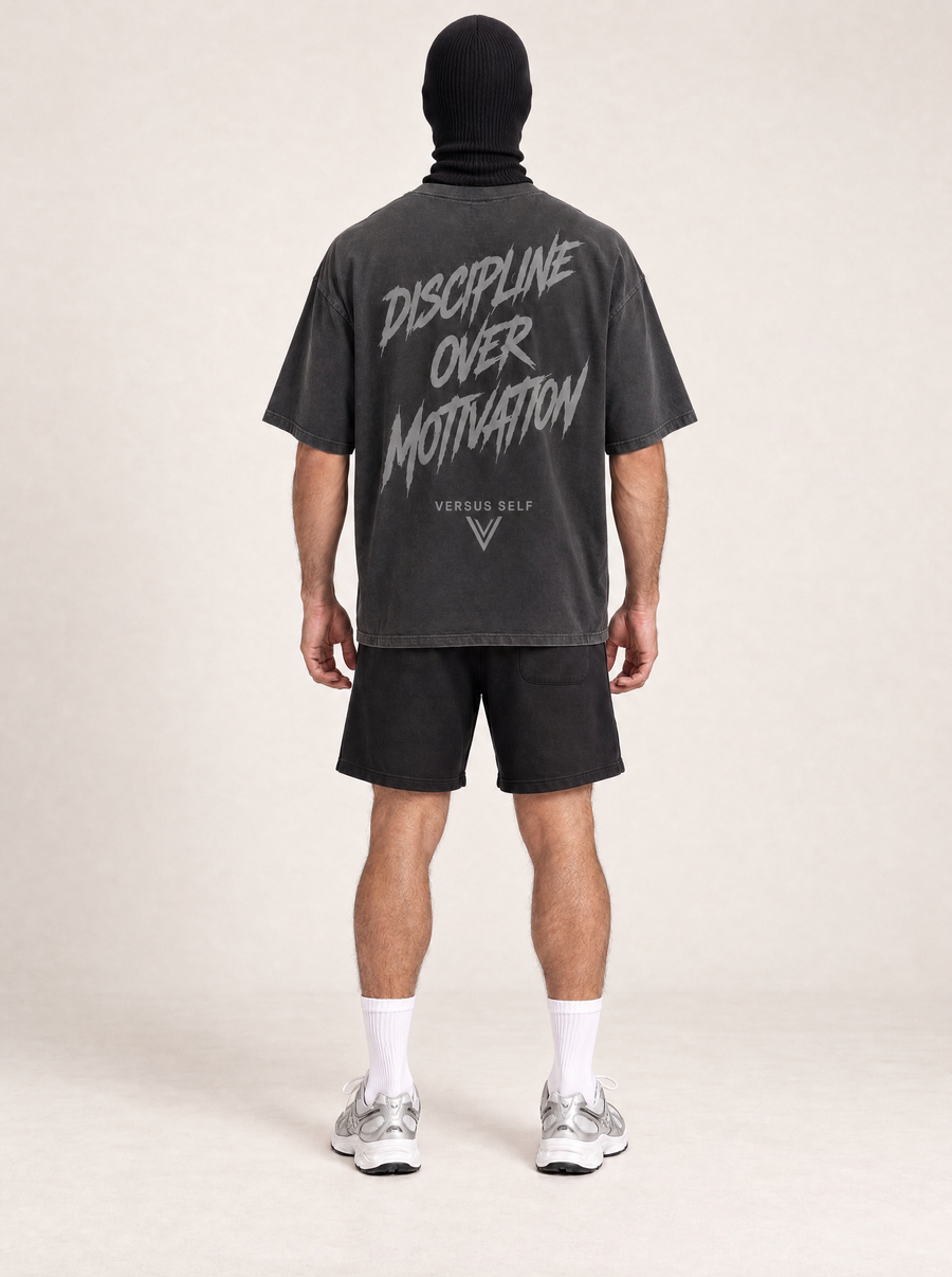 VSLF D.O.M Tee - Charcoal — rear view on the full-cover Faceless model.