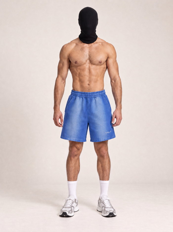 VSLF Sun Faded Shorts - Washed Blue — front view on the full-cover Faceless model.