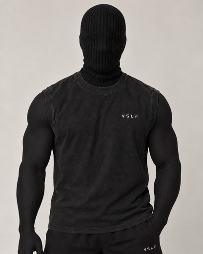 VSLF product photograph 04-01 on model with black ribbed balaclava and morphsuit