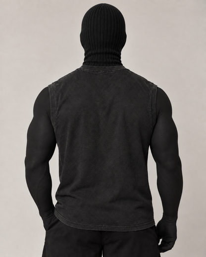 VSLF product photograph 04-03 on model with black ribbed balaclava and morphsuit