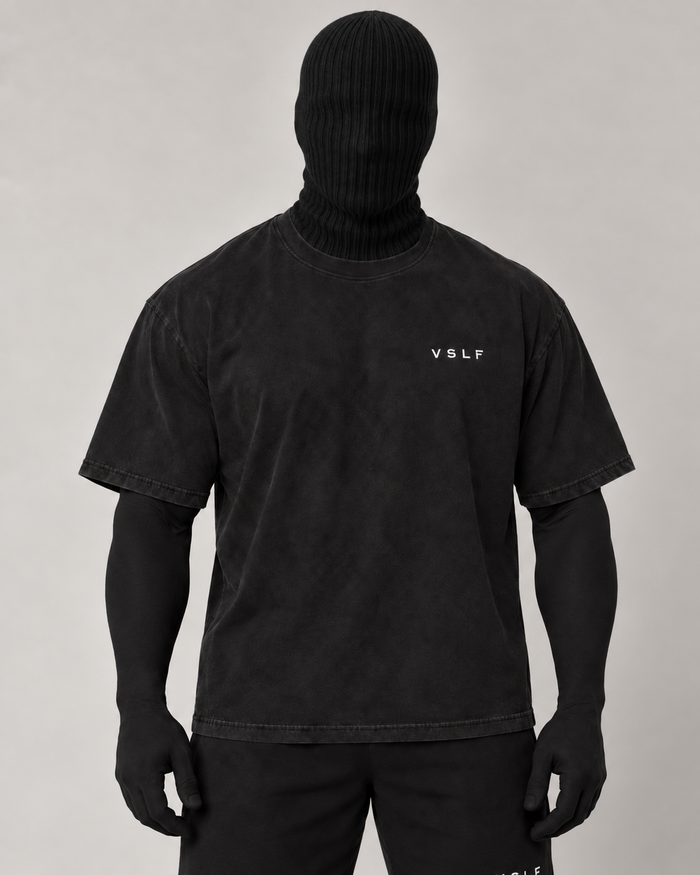VSLF product photograph 05-01 on model with black ribbed balaclava and morphsuit