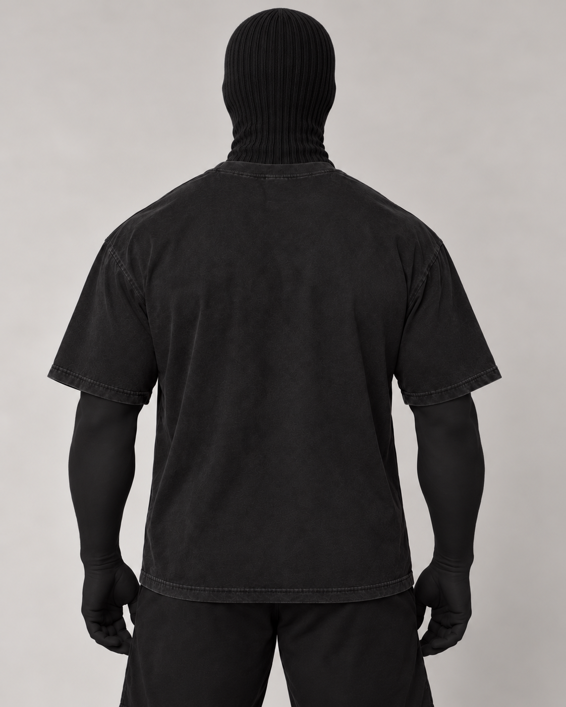 VSLF product photograph 05-03 on model with black ribbed balaclava and morphsuit