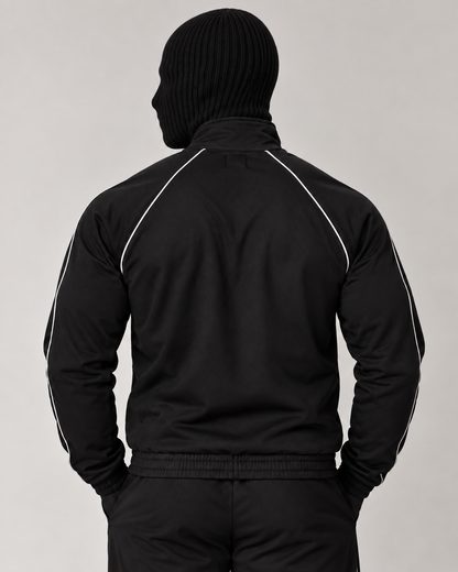 VSLF model photograph 08-03 with black ribbed balaclava and matte morphsuit